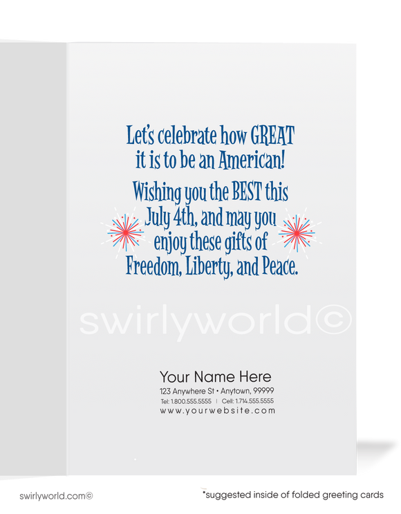 Send patriotic cheer with funny 4th of July greeting cards for professionals—perfect for client appreciation, business outreach, or festive summer marketing!