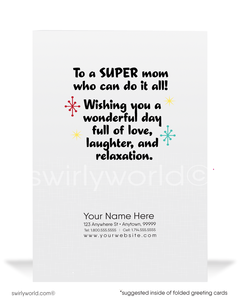 Super Mom Cartoon Happy Mother’s Day Cards for Customers and Clients