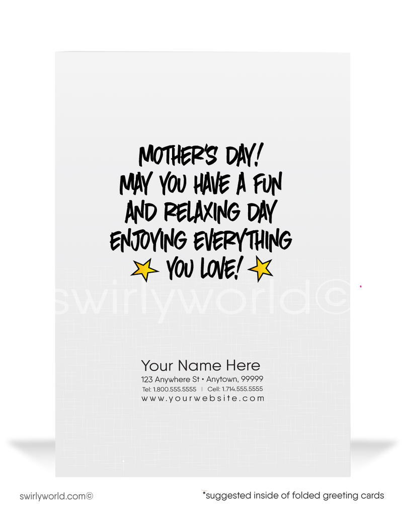 "Super Mom" Superhero Cartoon Character Business Mother's Day Cards for Clients