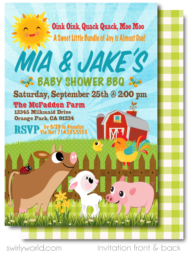 Darling Barnyard Baby Farm Animals Gender Neutral Couples Baby Shower Invitations
