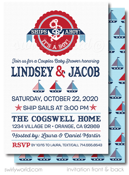 Sailor themed baby shower invitations cheap
