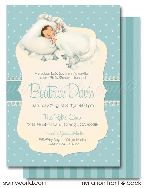 Vintage baby boy shop shower invitations