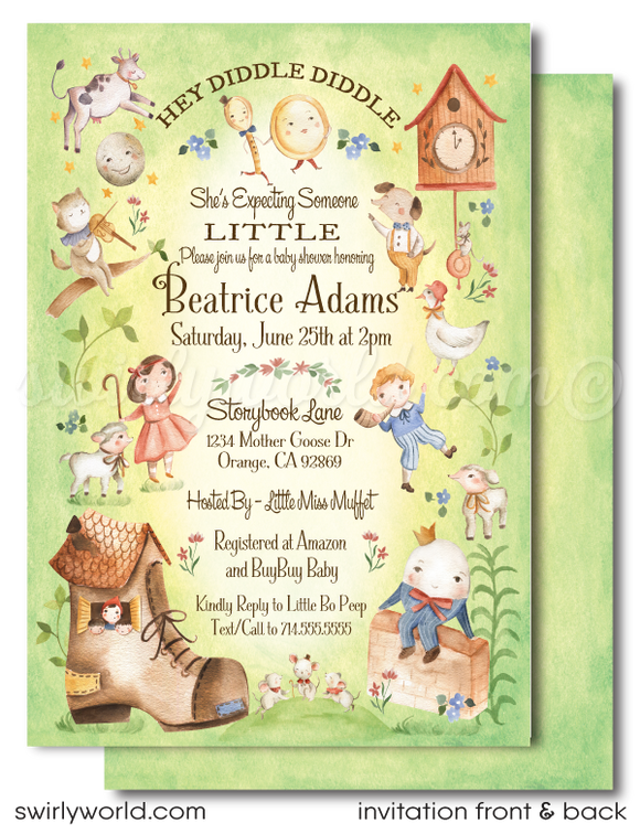 Mother Goose Nursery Rhymes Baby Shower Invitation and Thank You Card Digital Download Bundle