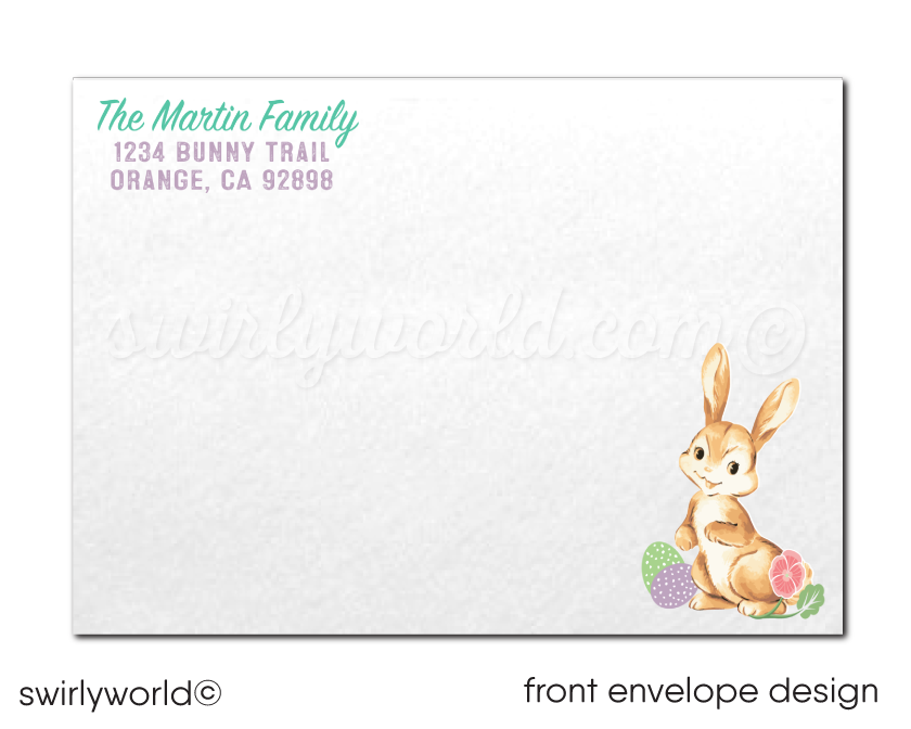 Vintage Easter Bunny Egg Hunt Easter Party Invitation Digital Download