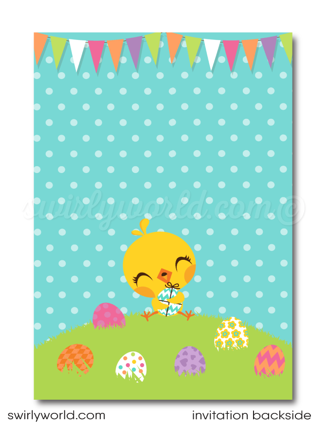 Adorable Easter Bunny with Basket Easter Egg Hunt Party Invitation Digital Download