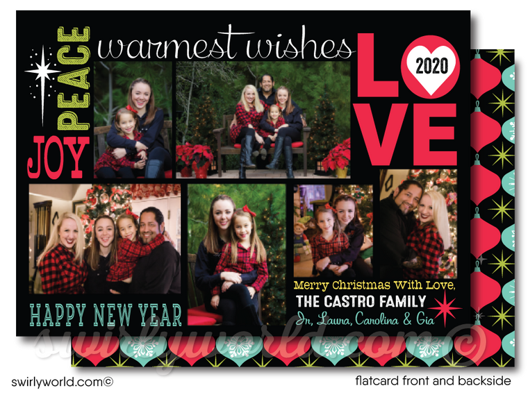 Unique Retro Modern Merry Christmas Holiday Family Collage Photo Cards