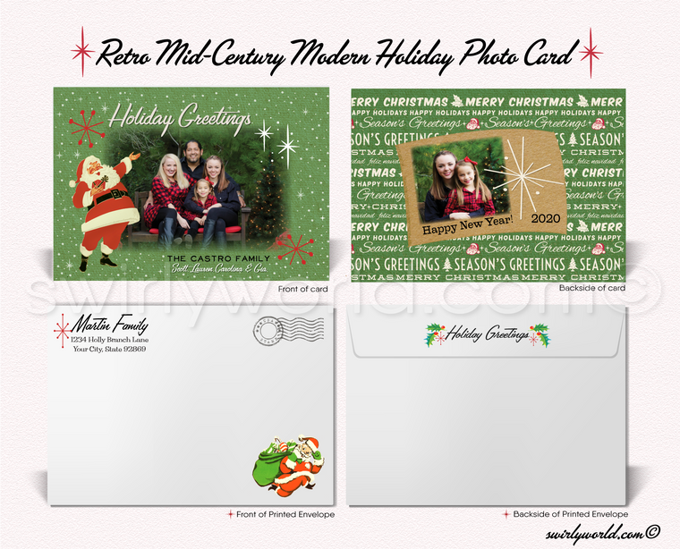 Retro Modern 1950s Christmas Holiday Photo Card Printable Digital Download