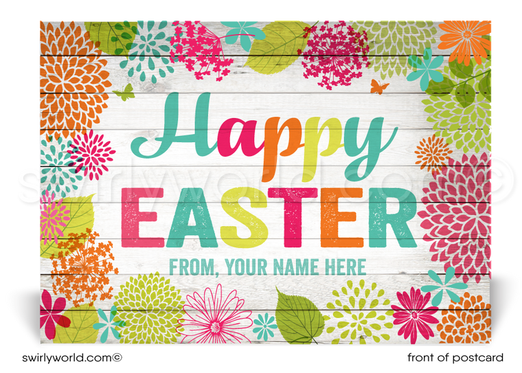 Retro modern spring business happy Easter postcards for customers.