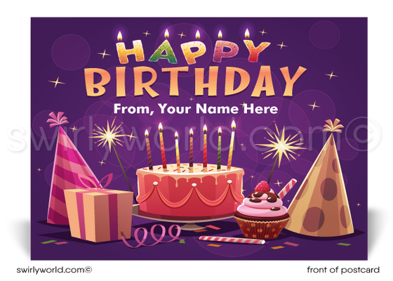 Retro Professional Corporate Client Happy Birthday Postcards for Business