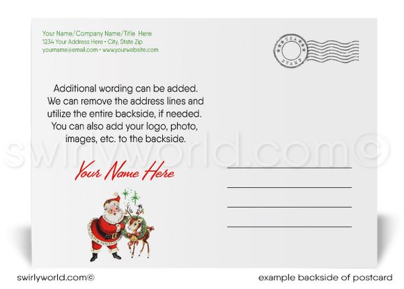 Vintage Santa and Reindeer Retro Mid-Century Modern Christmas Holiday Postcards