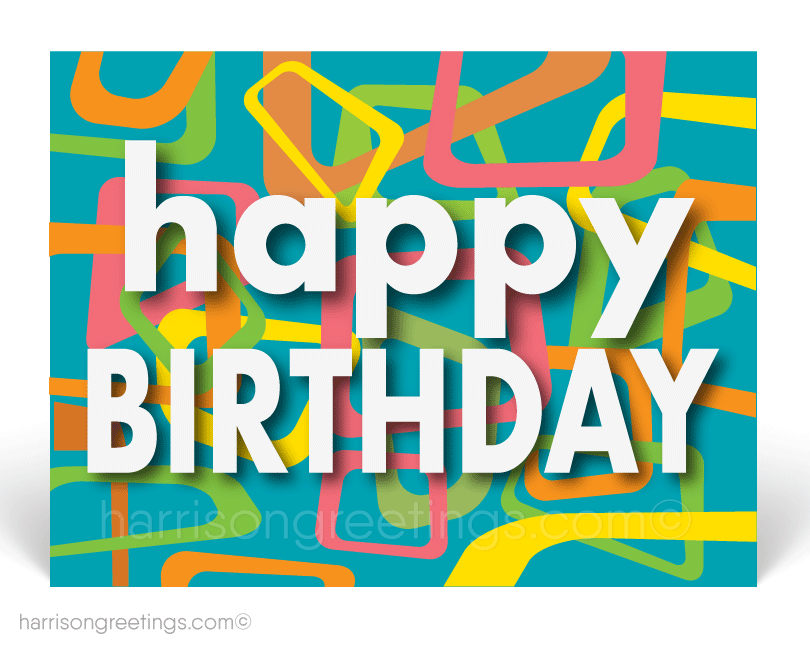 Retro Modern Happy Birthday Postcards for Clients