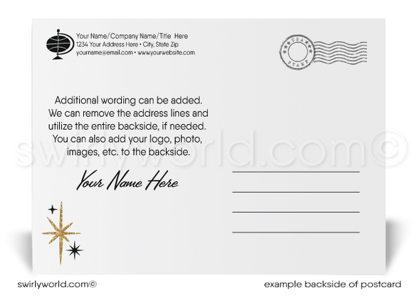 Professional corporate black and gold stars business happy New Year postcards.