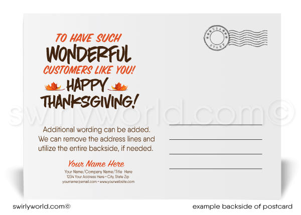 Funny Turkey Professional Business Happy Thanksgiving Postcards for Customers