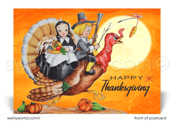1950's Mid-Century Modern Vintage Happy Thanksgiving Postcards.