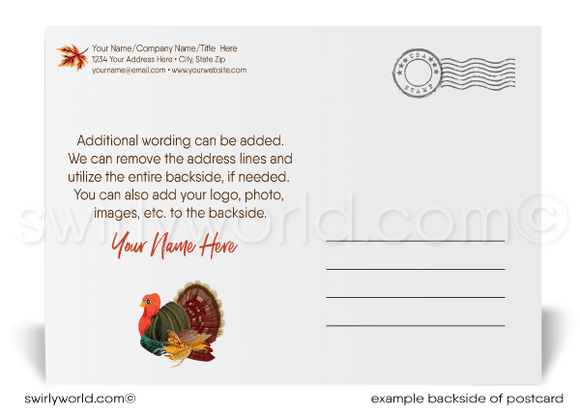 Traditional Watercolor Fall Autumn Foliage Professional Business Happy Thanksgiving Postcards