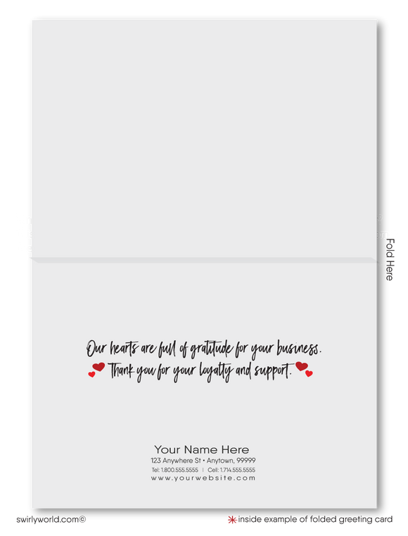 Whimsical hearts floating off tree happy Valentine's Day cards for business professionals to send clients.