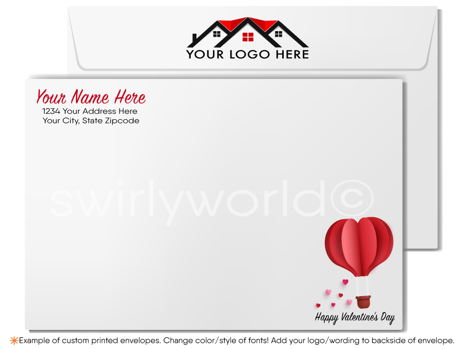 Cute Balloon Hearts House Client Happy Valentine's Day Greeting Cards for Realtors®