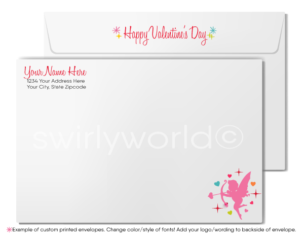 Whimsical Hearts Retro Business Valentine's Day Greeting Cards for Clients