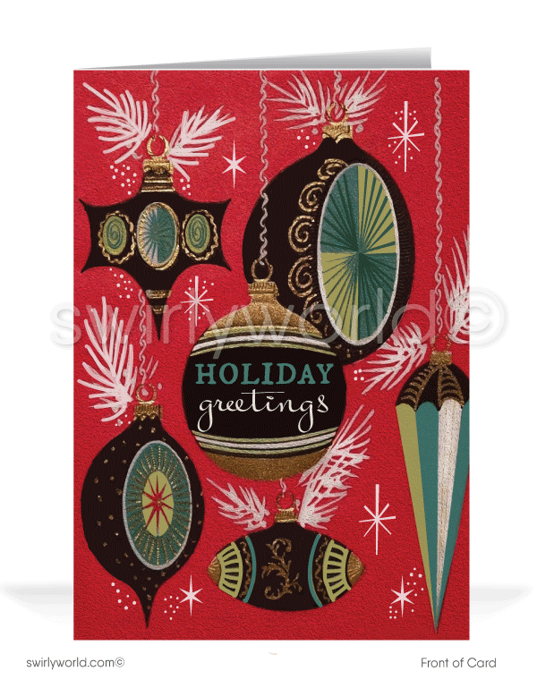 1950's style retro modern vintage Merry Christmas holiday cards.