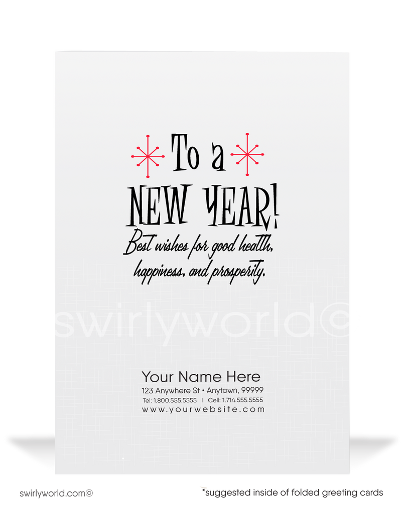 1950s-1960s Mid Century Modern Vintage Retro Happy New Year Greeting Cards