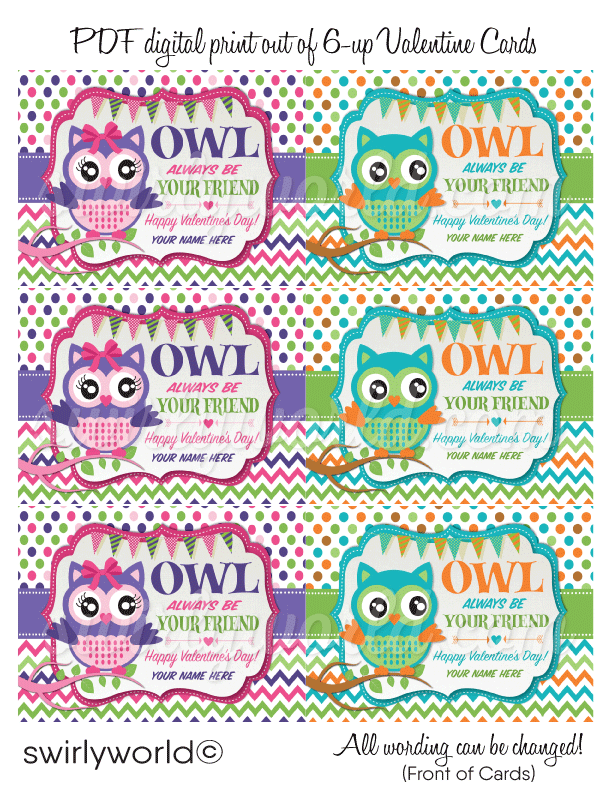 Gender Neutral Cute "Owl Be Your Friend" Valentine's Day Cards Digital Download