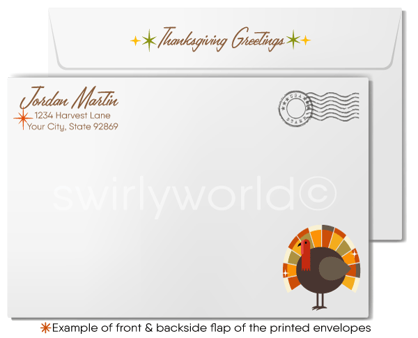 Mid-century retro modern leaves fall foliage autumn happy Thanksgiving cards for business customers