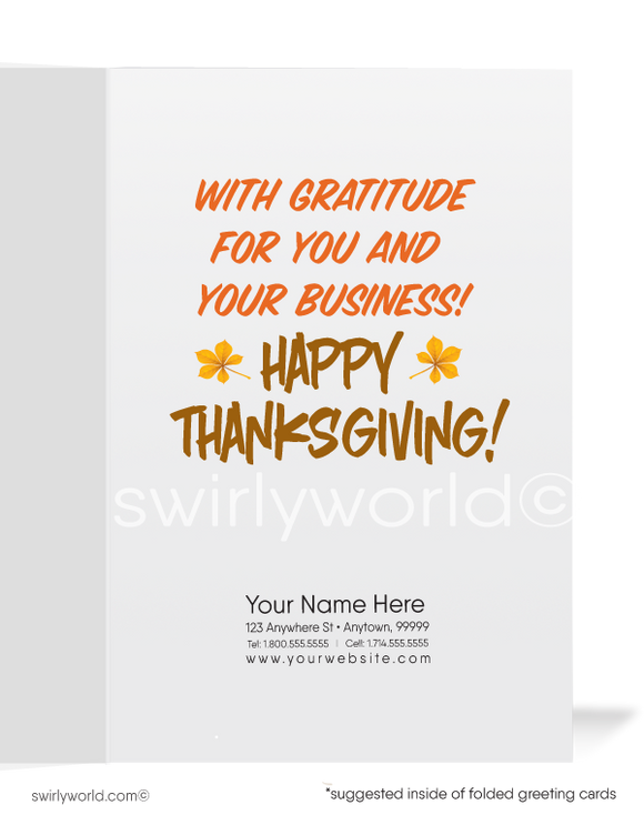 Funny Turkey Business Happy Thanksgiving Greeting Cards for Customers. Harrison Greeting cards, Harrison Publishing Company thanksgiving Fall autumn greeting cards for business.