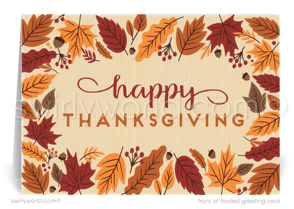 Retro Whimsical Fall Autumn Festive Corporate Business Happy Thanksgiving Cards for Clients