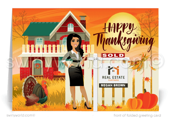 Cute Fall Autumn Season Realtor Happy Thanksgiving Greeting Cards for Clients