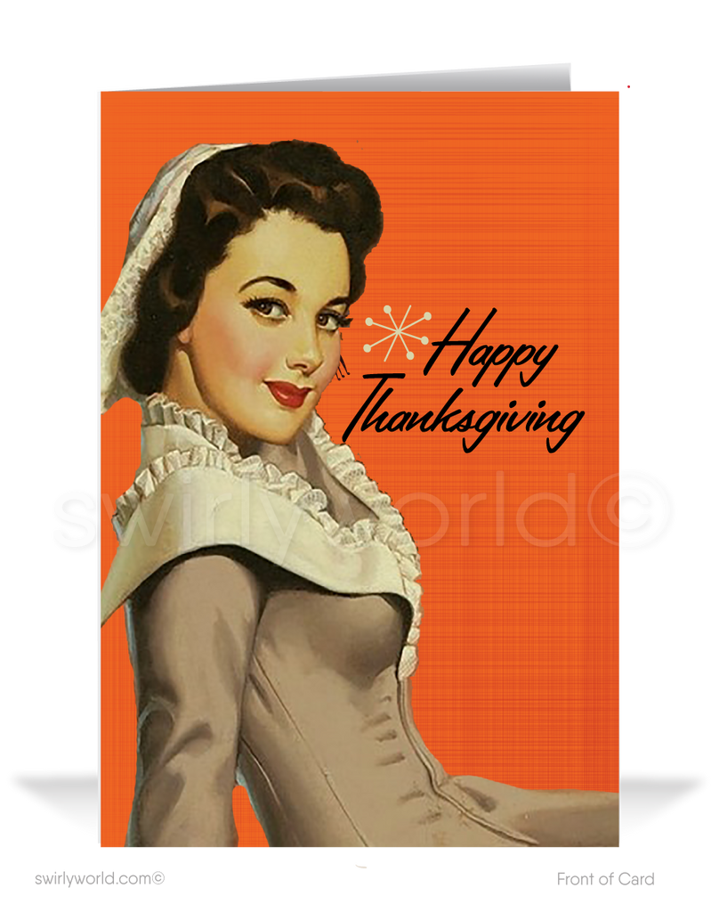 Vintage Mid-Century Modern Pinup Girl Pilgrim 1950s Style Thanksgiving Cards