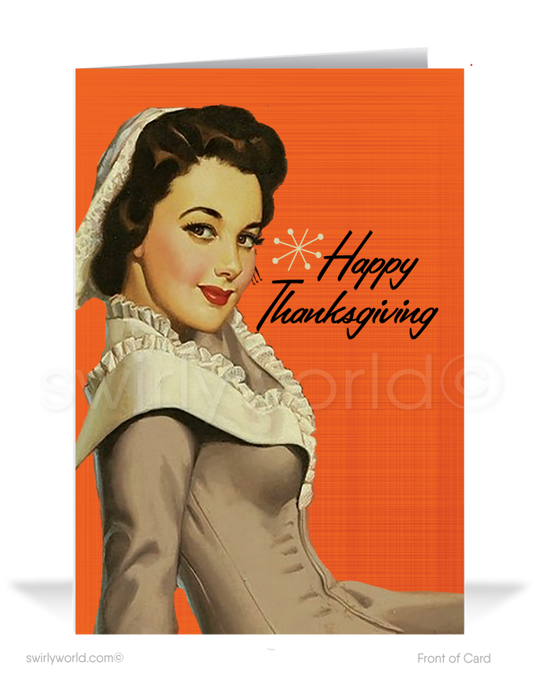 Vintage Mid-Century Modern Pinup Girl Pilgrim 1950s Style Thanksgiving Cards