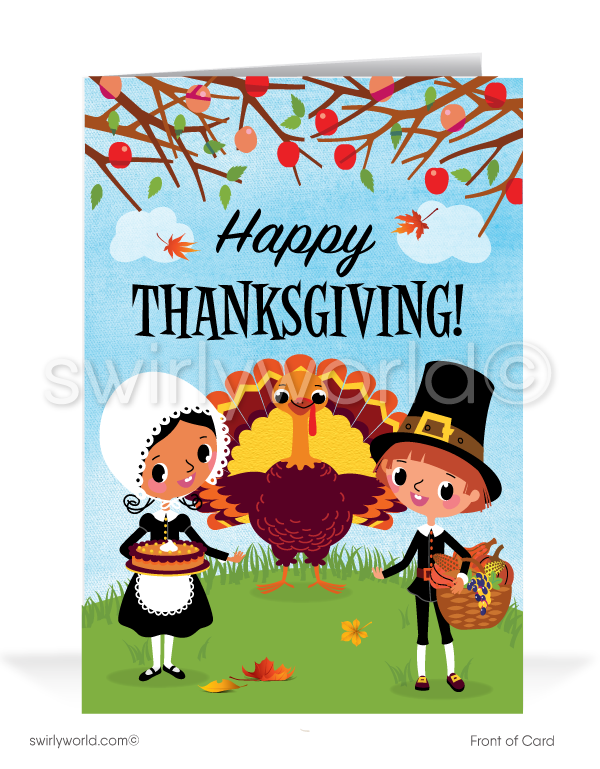 From the Office Cute Pilgrim Turkey Business Thanksgiving Cards for Customers