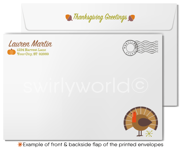 Retro Modern Turkey Fall Autumn Happy Thanksgiving Cards for Clients