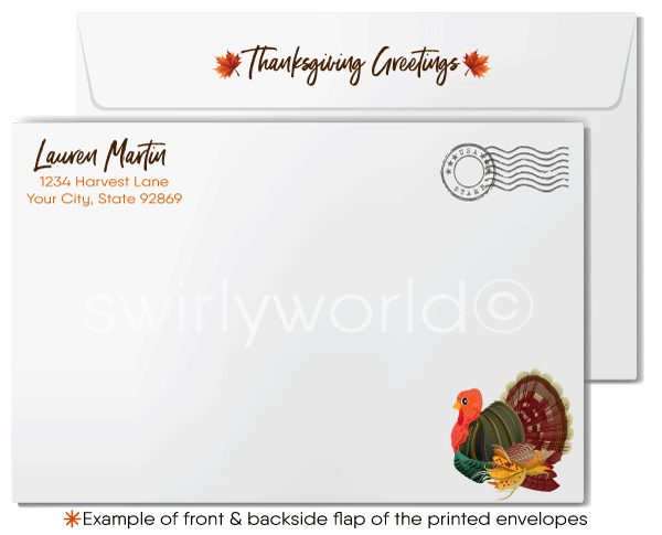Traditional Rustic Fall Autumn Leaves Corporate Company Business Happy Thanksgiving Cards for Customers