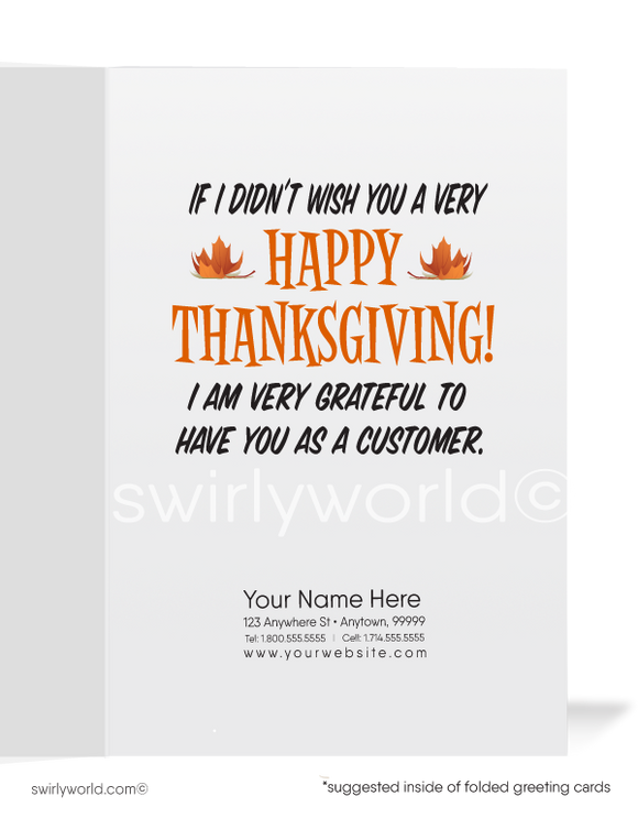 Thankful Cartoon Turkey: Business Thanksgiving Greeting Cards for Customer Appreciation