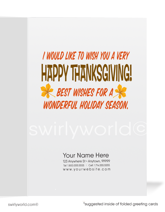 Funny Scared Turkey Happy Thanksgiving Cards for Business Customers. If it's the Last Thing I Do Turkey being slaughtered. Whimsical Turkey: Humorous Thanksgiving Greeting Cards for Your Business Clients