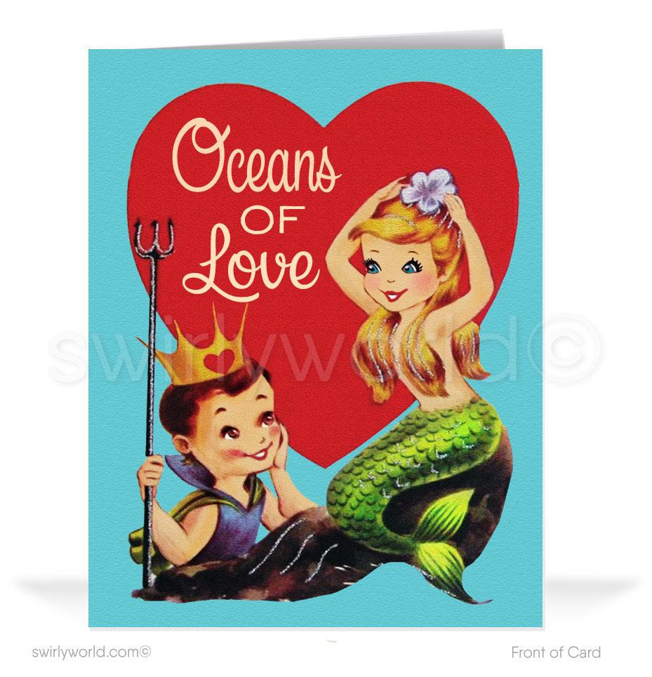 Beguiling 1940s-1950s Vintage-Inspired Valentine's Day Cards: Charming Mermaid and Prince