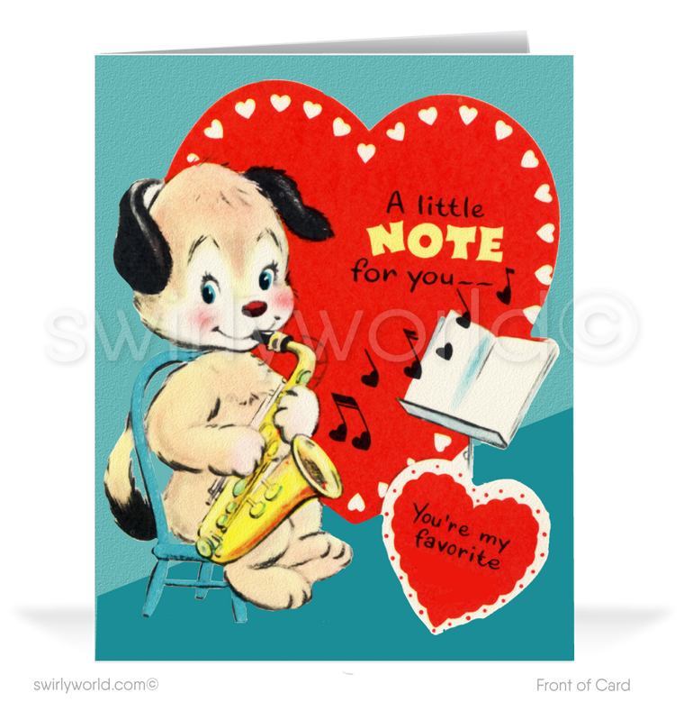 Charming 1940s-1950s Vintage-Inspired Valentine's Day Cards: Jazzy Dog with Hearts