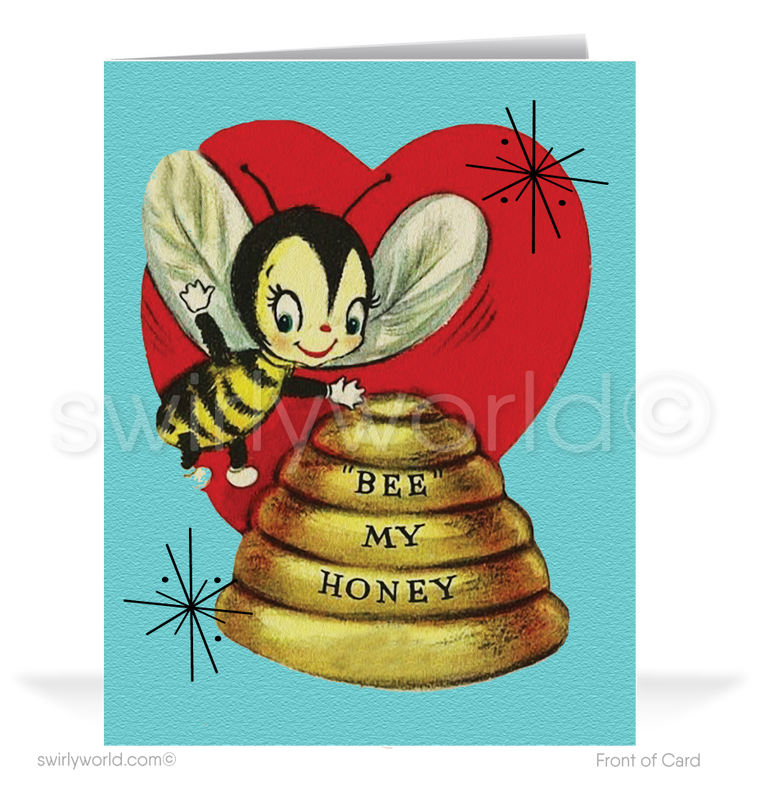 Honey Bee Hive 1950s Vintage Mid-Century Valentine's Day Cards