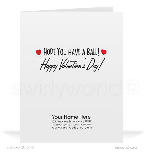 Charming 1940s-1950s Vintage-Inspired Valentine's Day Cards: Retro Baseball Player with Hearts
