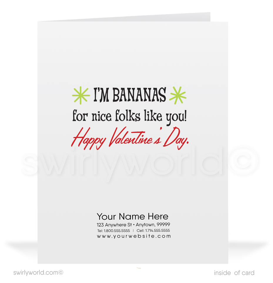 Charming 1940s-1950s Vintage-Inspired Valentine's Day Cards: Retro Monkey with Bananas