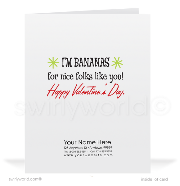 Charming 1940s-1950s Vintage-Inspired Valentine's Day Cards: Retro Monkey with Bananas