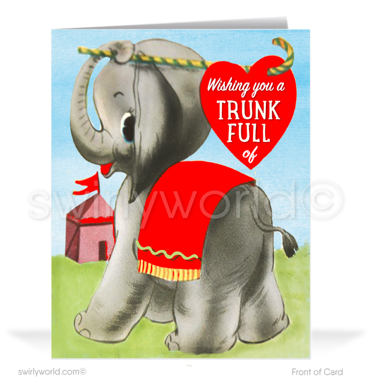 Charming 1940s-1950s Vintage-Inspired Valentine's Day Cards: Baby Elephant with Hearts