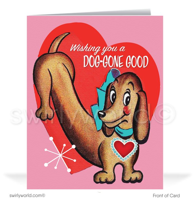 1950's Mid-Century Vintage Cute Weiner Dog Retro Valentine's Day Cards