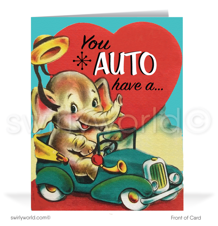 Elephant 1950's Vintage Mid-Century Retro Valentine's Day Cards