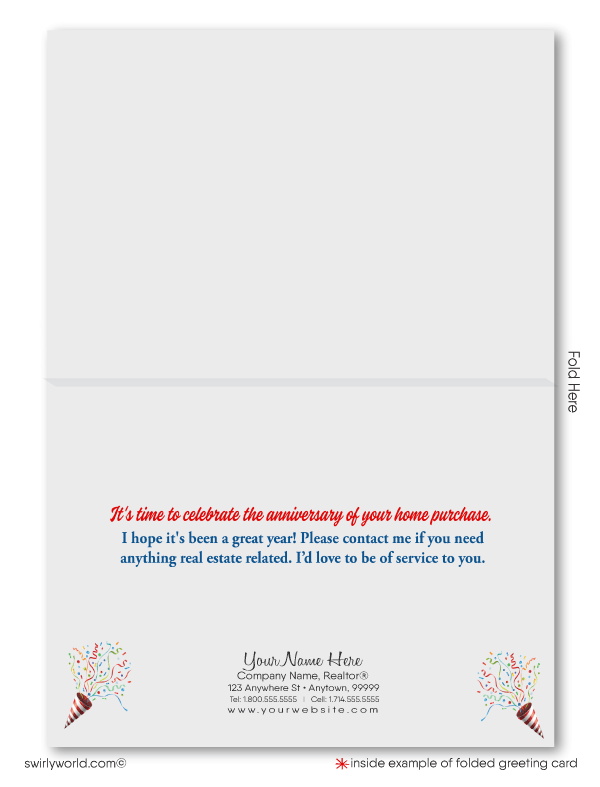 Happy Birthday to Your House Anniversary Cards for Realtors Real Estate Agents