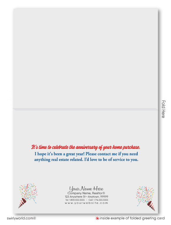 Happy home anniversary cards marketing for Realtors and real estate agents. Happy house-a-versary 