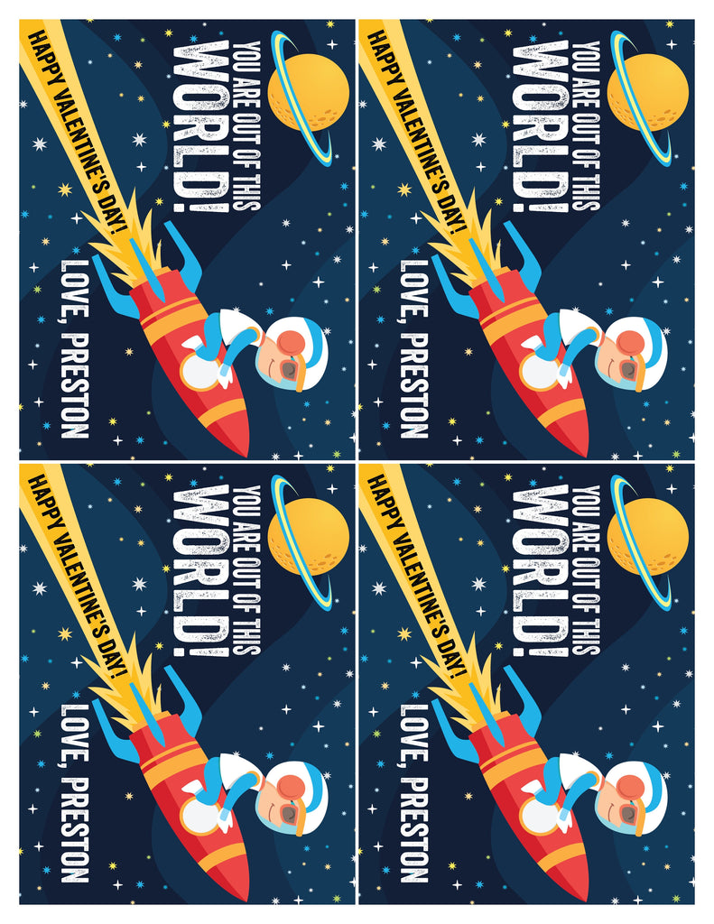 Space NASA astronaut rocketship outerspace boys Valentine Cards for school classroom digital download