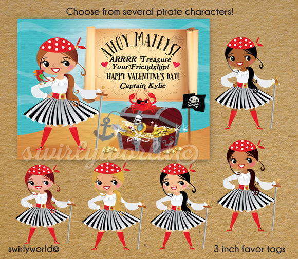 Cute Retro Pirate Captain Valentine's Day Cards for Girls Digital Download