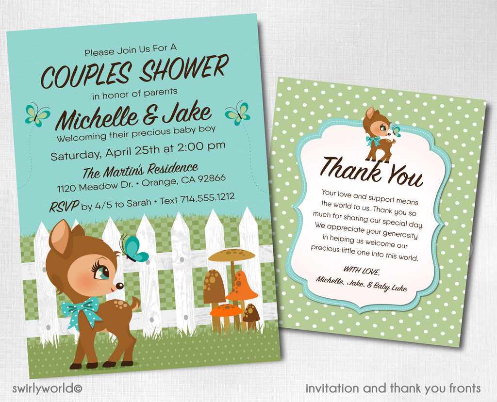 Precious Woodland Forest Fawn Deer Gender Neutral Garden Couples Baby Shower Invitation & Thank You Card Digital Download Bundle
